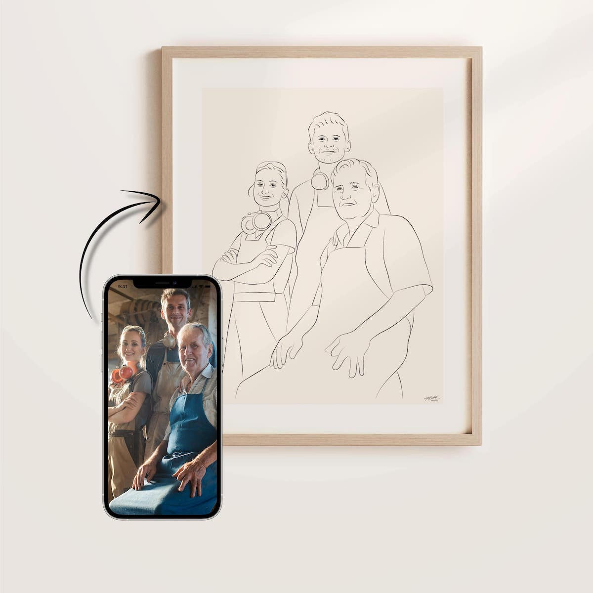 Line Art portret van een team van een schrijnwerkerij