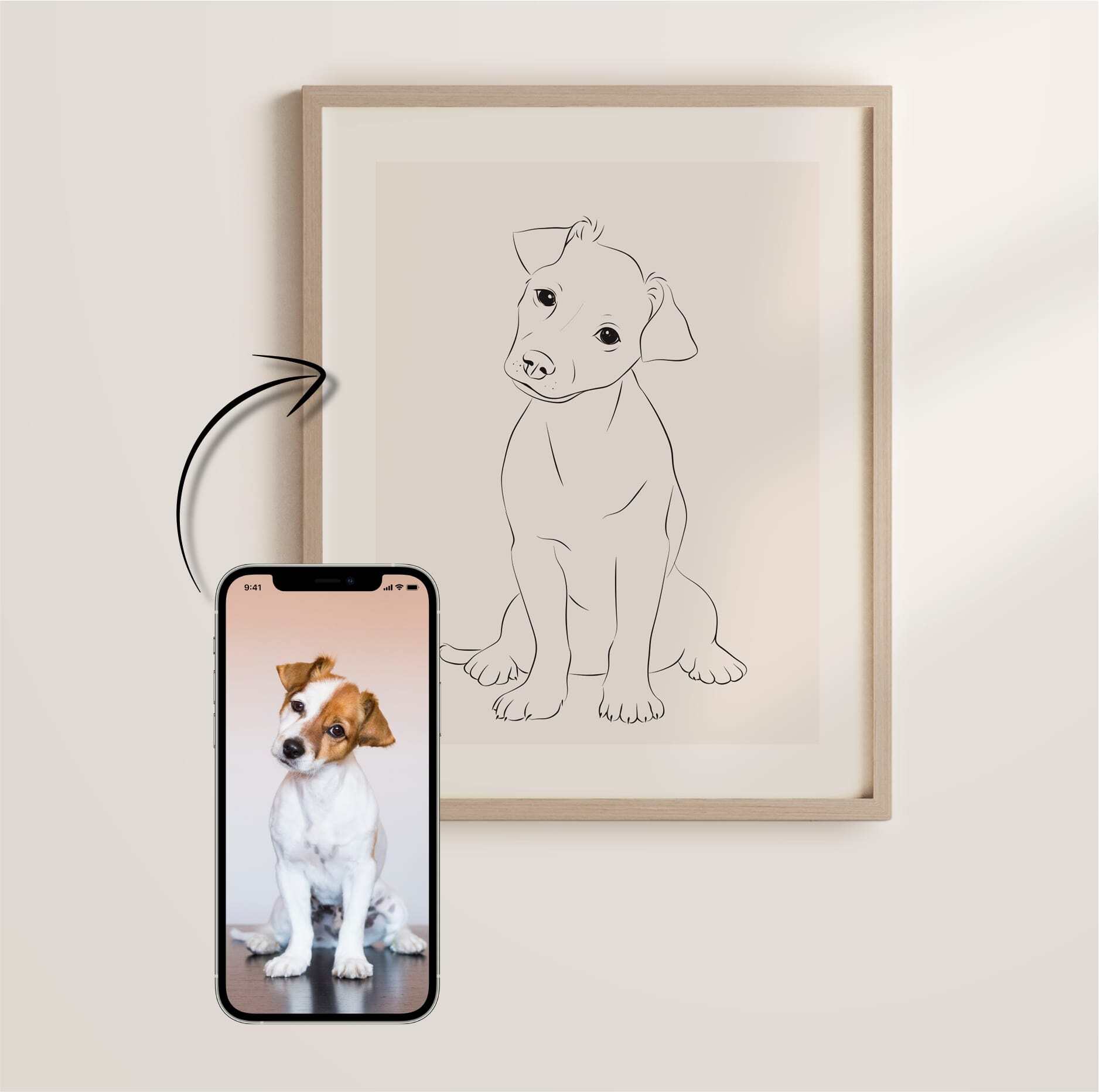 Un jeune Jack Russel dans un style de dessin Line Art