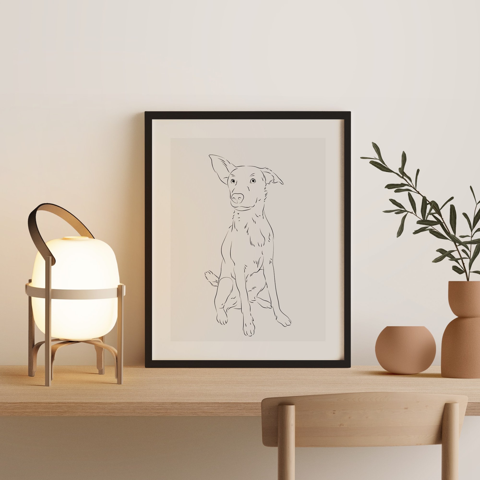 Un dessin en Line Art d'un chien