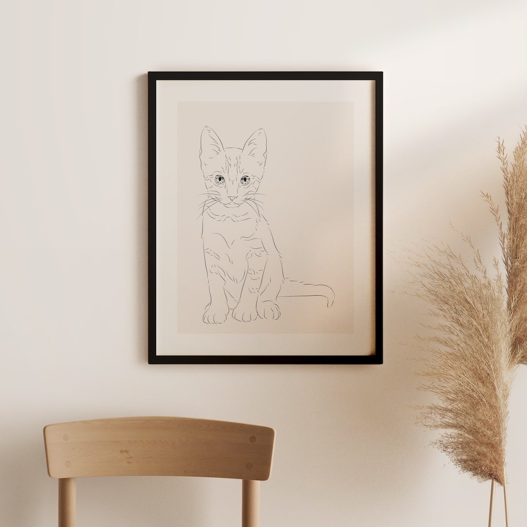 Dessin d'un chat aux grandes oreilles en Line Art