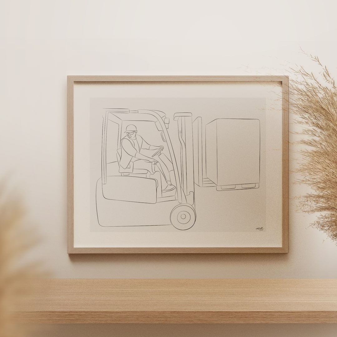Line Art tekening van een vorkheftruckchauffeur